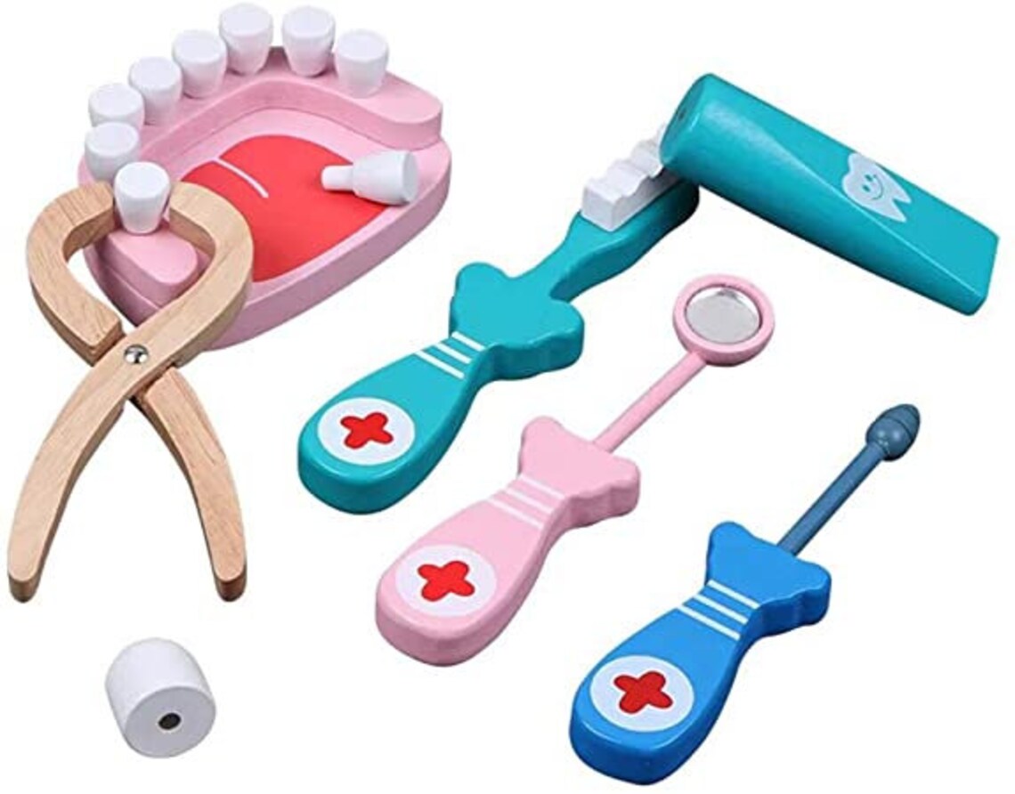 Wooden toy dentist play set role play kit pretend play etsy