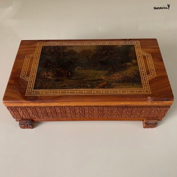 Vintage Carved Cedar Wood Jewelry Box Etsy