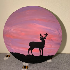 Deer sunset circle oil painting