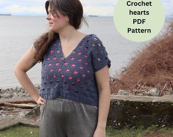 Crochet hearts mesh top, PATTERN ONLY, Nelson top