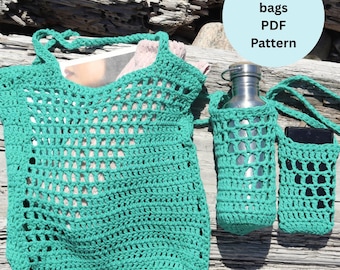 Crochet Bag Patterns: Tote, Bottle & Phone Holder (PDF Pattern)