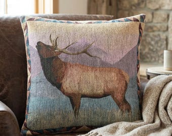 Elk Stag Throw Pillow Mountain Lodge Decor Woven Southwestern Rustic Cabin Home Accent Gift for Outdoorsmen