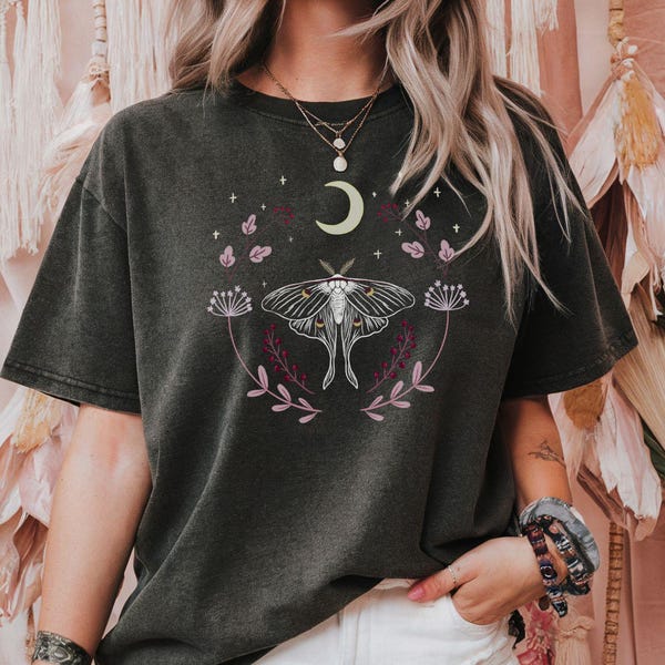 Moth T-shirt Fairycore Botanical Top for Whimsigoth Girl Moon Nature Lover Graphic Tee  Mystical Witchy Outfit Ideas Goblincore Luna Moth