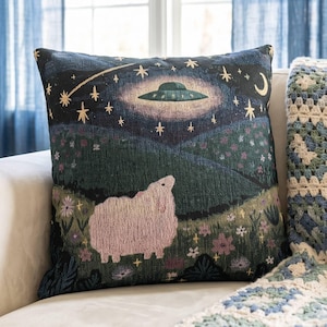 UFO Schaf gewebt Dekokissen Alien Entführung Tapisserie Kissen wunderlich Sternennacht himmlisch Wohnkultur Sci-Fi ästhetisches Geschenk für sie