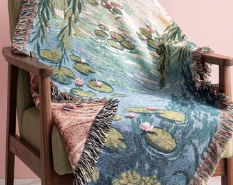 Lilypond Woven Blanket Claude Monet Pond Tapestry Serene Nature Wall Decor Claude Monet Throw Impressionist Home Decor Floral Blanket Gift