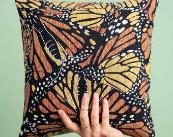 Monarch Butterfly Woven Throw Pillow 17x18 Botanical Goth Decor Eclectic Maximalist Pillow Goblincore Accent Cushion Dark Academia Home Gift