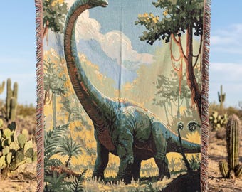 Brontosaurus Dinosaur Woven Throw Blanket for Prehistoric Jurassic Kids Room Home Decor and Dinosaur Lover Gift for Boys Bedroom