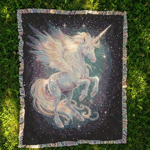 Pastel Celestial Unicorn  Blanket Princesscore Enchanted Folklore Decor Magical Fairytale Tapestry Medieval Unicorn Kawaii Folklore Gift