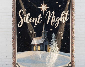 Silent Night Woven Throw Blanket with Church Nativity Star Christmas Home Decor and Religious Holiday Gift for Grandmother and Mantel