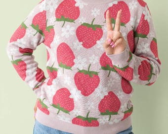 Strawberry Sweater Cottagecore Sweatshirt Gift For Strawberry Lovers Vintage Strawberry Print Whimsical Knit Top Cottagecore Strawberry