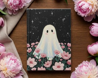 Cute Ghost Journal Whimsical Hardcover Notebook Spooky Cottagecore Dark Witchy Spoopy Season Diary Halloween Stationery Ghost Lover