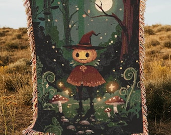 Cozy Autumn Woven Blanket Spooky Season Decor Pumpkin Blanket Goblincore Fall Room Dark Cottagecore Spoopy Pumpkin Tapestry Autumn Bedding