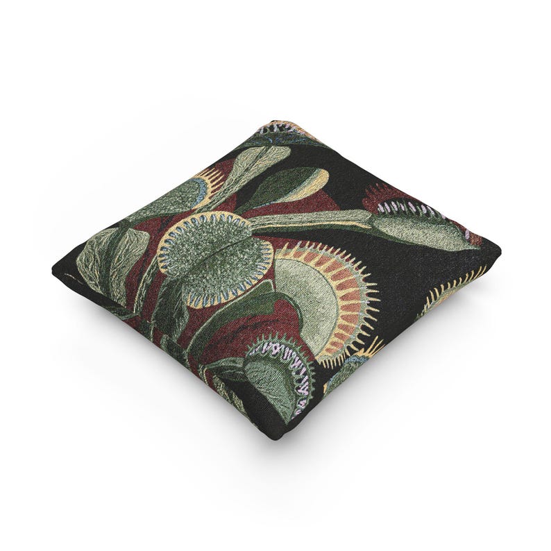 Venus Flytrap Throw Pillow Dark Cottagecore Botanical Woven Cushion Carnivorous Plant Decor Moody Witchy Tapestry Pillow Plant Lover Gift image 5