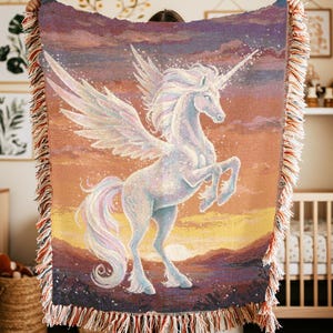 Magical Unicorn Blanket Pastel Fantasy Cozy Throw for Unicorn Lovers Pegasus Tapestry Fairycore Decor Fairytale Blanket Princesscore Kawaii