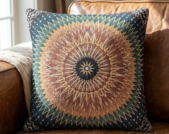 Sunburst Mandala Prydnadskudde Maximalistisk Sunburst Kudde Boho Medaljong Accentkudde Retro Färgglad Inredning Eklektisk Dekorativ Prydnadskudde
