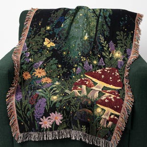 Enchanted Mushroom Tapestry Woodland Whimsy Blanket Fantasy Gift for Fungi Lovers Mycology Decor image 2
