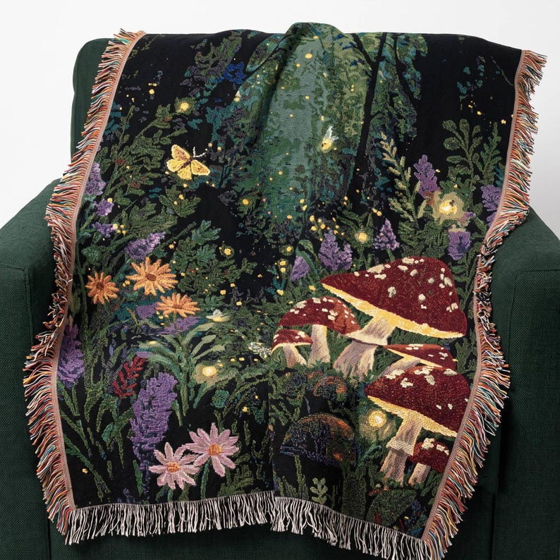 Enchanted Mushroom Tapestry Woodland Whimsy Blanket Fantasy Gift for Fungi Lovers Mycology Decor image 2