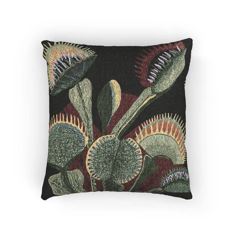 Venus Flytrap Throw Pillow Dark Cottagecore Botanical Woven Cushion Carnivorous Plant Decor Moody Witchy Tapestry Pillow Plant Lover Gift image 3