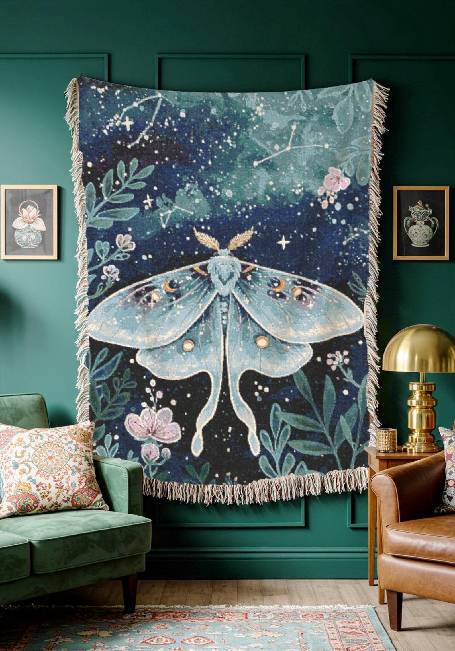 Celestial Moth Blanket Witchy Home Decor for Moth Lovers Gift for Her ...