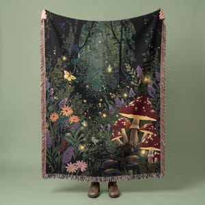 Enchanted Mushroom Tapestry Woodland Whimsy Blanket Fantasy Gift for Fungi Lovers Mycology Decor image 1