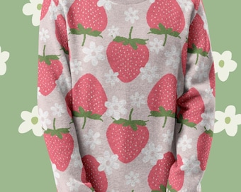 Strawberry Sweater Cottagecore Sweatshirt Gift For Strawberry Lovers Vintage Strawberry Print Whimsical Knit Top Cottagecore Strawberry