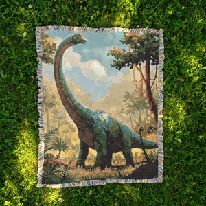 Brachiosaurus Woven Blanket Dinosaur Throw Gift for Dino Lovers Dinosaur Kid&#39;s Room Decor Dino Nursery Blanket Dino Bedding