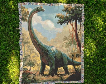 Brachiosaurus Woven Blanket Dinosaur Throw Gift for Dino Lovers Dinosaur Kid's Room Decor Dino Nursery Blanket Dino Bedding