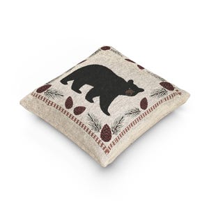Black Bear Throw Pillow Rustic Cabin Decor Pinecone Woven Accent Cushion 17x18 Wilderness Lodge Lumberjack Aesthetic Woodsman Couch Pillow image 6