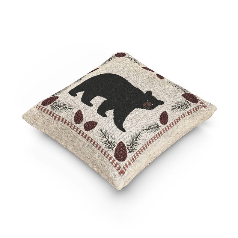 Black Bear Throw Pillow Rustic Cabin Decor Pinecone Woven Accent Cushion 17x18 Wilderness Lodge Lumberjack Aesthetic Woodsman Couch Pillow image 6