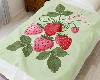 Erdbeer Plüsch Decke Cottagecore Decke für Zuhause Picknickdecke Erdbeeren Kinderzimmer Dekor für Gartenliebhaber Fuzzy Blankie