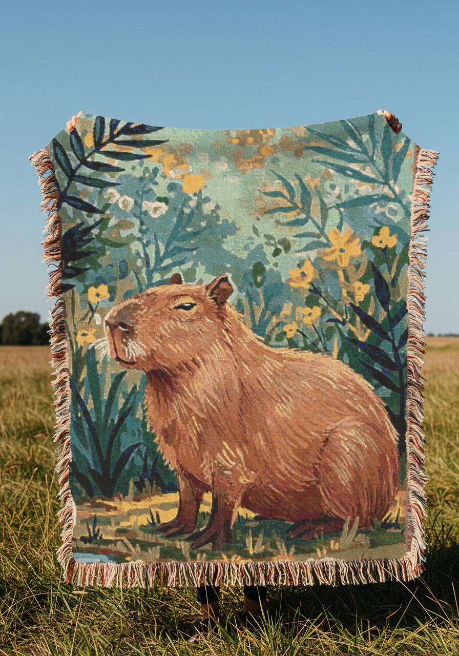 Capybara Jungle Woven Blanket Capybara Tapestry Home Decor Gift