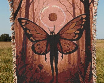Mothman-filt kryptidgobeläng Whimsigoth-dekor Mothman-älskare gåva Point Pleasant WV kuslig filt kryptozoologi pläd