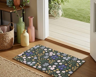 Tapetes Cottagecore Escuros, Decoração Sombria para Casa, Tapete Gótico Botânico, Tapete Floral Gótico com Toque de Bruxa, Tapete Dark Academia, Quarto Fantasioso