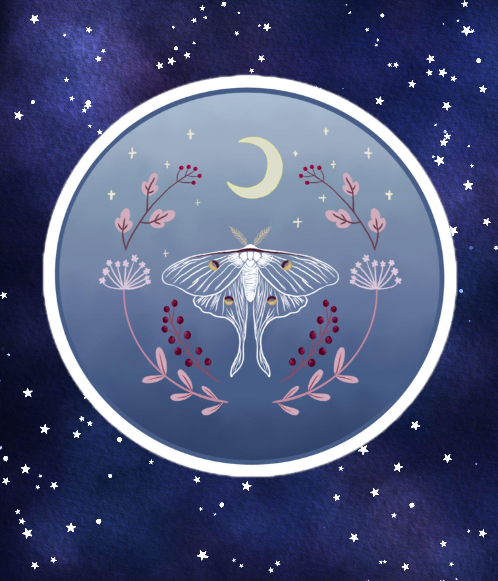 Luna Moth Moon Sticker Whimsigoth Botanical Floral Vinyl Decal ...