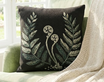 Fiddlehead Fern Prydnadskudde Botanisk Goth Vävt Kuddfodral Goblincore Heminredning Vintage Mörk Academia Stämningsfull Skog Accentkudde