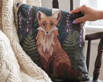 Woven Fox Throw Pillow Cottagecore Forest Animal Cushion Woodland Nursery Decor Whimsical Cabin Accent Pillow Goblincore Tapestry Pillow