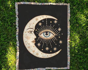 Moon Witchy Eye Blanket Mystical Evil Eye Throw for Witchy Room Decor Celestial Magic Tapestry Whimsigoth Halloween Home Maximalist Unique