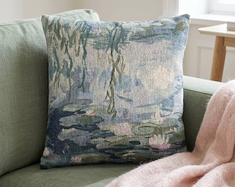 Impressionistisk Näckroskudde Claude Monet Näckrosor Prydnadskudde Vävd Kudde Cottagecore Decor Estetisk Pildamm Accentkudde