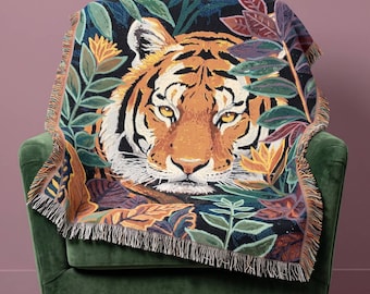 Tiger Woven Blanket Tropical Tiger Throw for Eclectic Maximalist Decor Jungle Wildlife Lover Gift for Tiger Lovers Tapestry Jungle Home