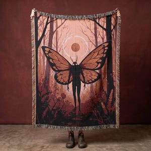 Mothman Blanket Cryptid Tapestry Whimsigoth Decor Mothman Lover Gift Point Pleasant WV Spooky Blanket Cryptozoology Throw