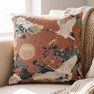 Tranekudde 17x18 Chinoiserie Fågelkuddfodral Japandi Heminredning Botanisk Accentkudde Vintage Estetisk Eklektisk Soffkudde