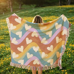 LGBT Woven Blanket Pride Tapestry Decor Groovy Queer Pride Gift LGBT Rainbow Blanket LGBTQ Throw Blanket