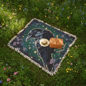 Korpvävd filt Mörk Cottagecore-dekor Häxfilt Mystisk filt Mysig heminredning Gotisk heminredning Whimsigoth-filt bild 9