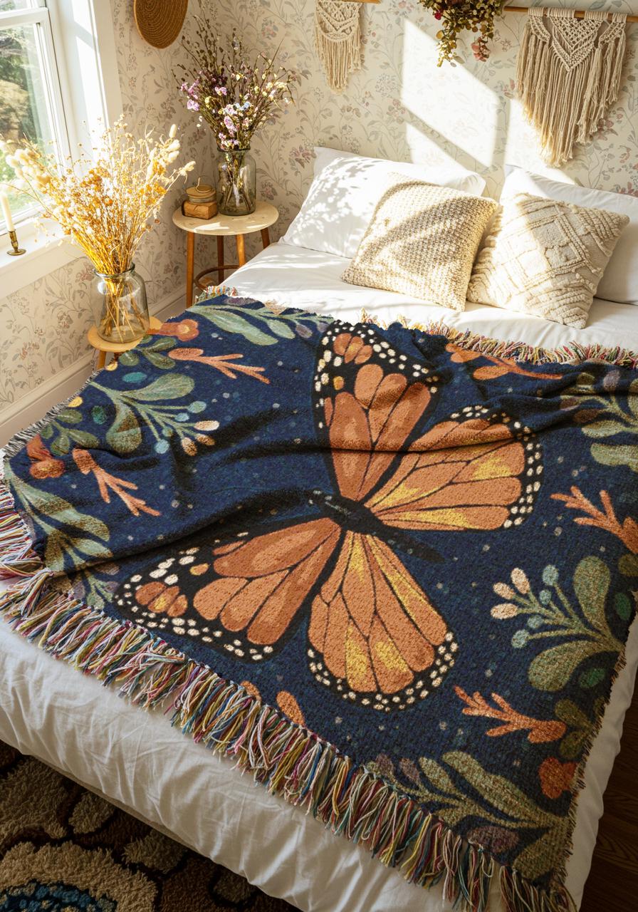 Monarch Butterfly Woven Blanket Spring Tapestry Art Bug Lovers Protect Pollinators Blanket Entomology Ecology Gift Nature Lover Decor Spring