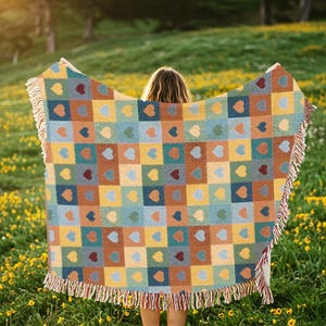 Rainbow Heart Checker Woven Blanket  LGBT Pride Tapestry Throw Gay Pride Gift LGBT Home Decor rainbow checker tapestry