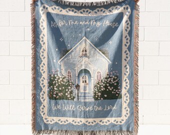 Scripture Cottage Woven Throw Blanket for Christian Home Decor and Bible Verse Gift for Housewarming and Farmhouse Living Room