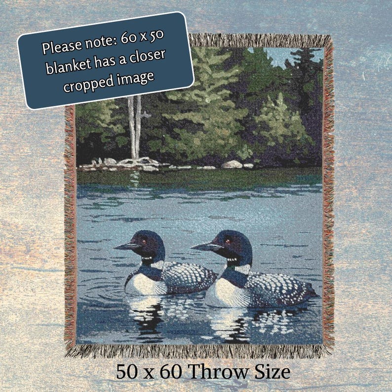 Loon Woven Blanket Cabin Decor Lake House Throw Serene Loons Tapestry Cabin Blanket Camping Throw Animals Cabin Nursery Theme image 5