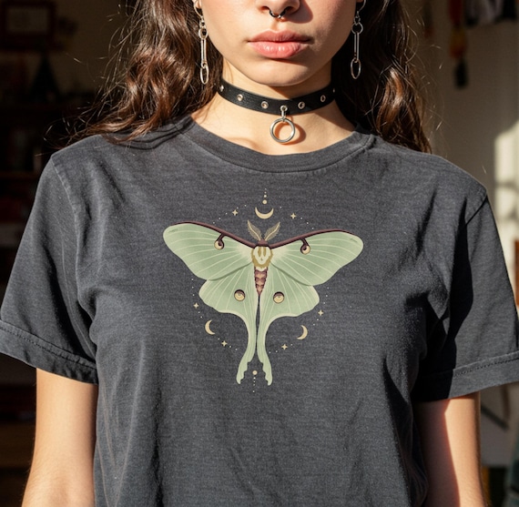 Whimsigothic Luna Moth T-Shirt Celestial Fairycore Tee Goblincore Top Dark Romance Shirt Astrology Grunge Forestcore Luna Moth Shirt Witchy