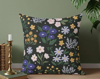 Dark Cottagecore Pillow Cozy Home Decor Botanical Floral Cushion Gothic Throw Pillow Whimsical Witchy Pillow Dark Academia Moody