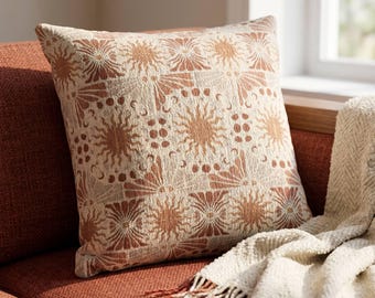 Boho Sun vävd kuddfodral Grandmillennial Cottagecore-inredning Varm terrakotta solkudde estetisk solrumssoffkudde